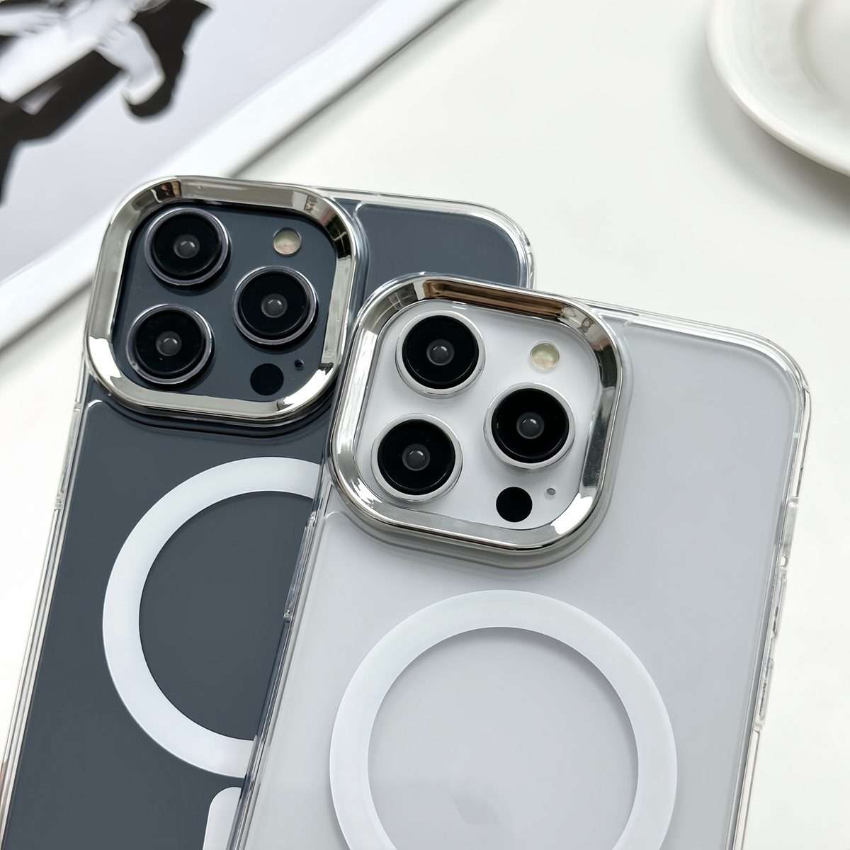 For iPhone 13 Pro Max MagSafe Magnetic PC + TPU Phone Case with Lanyard(Grey Blue)