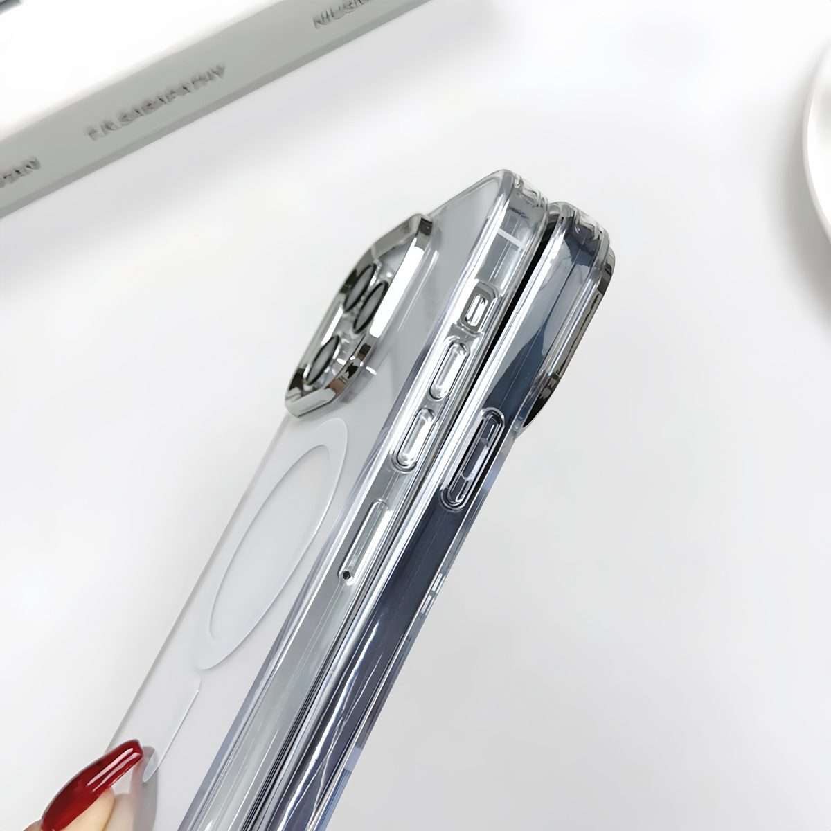 For iPhone 13 Pro Max MagSafe Magnetic PC + TPU Phone Case with Lanyard(Grey Blue)