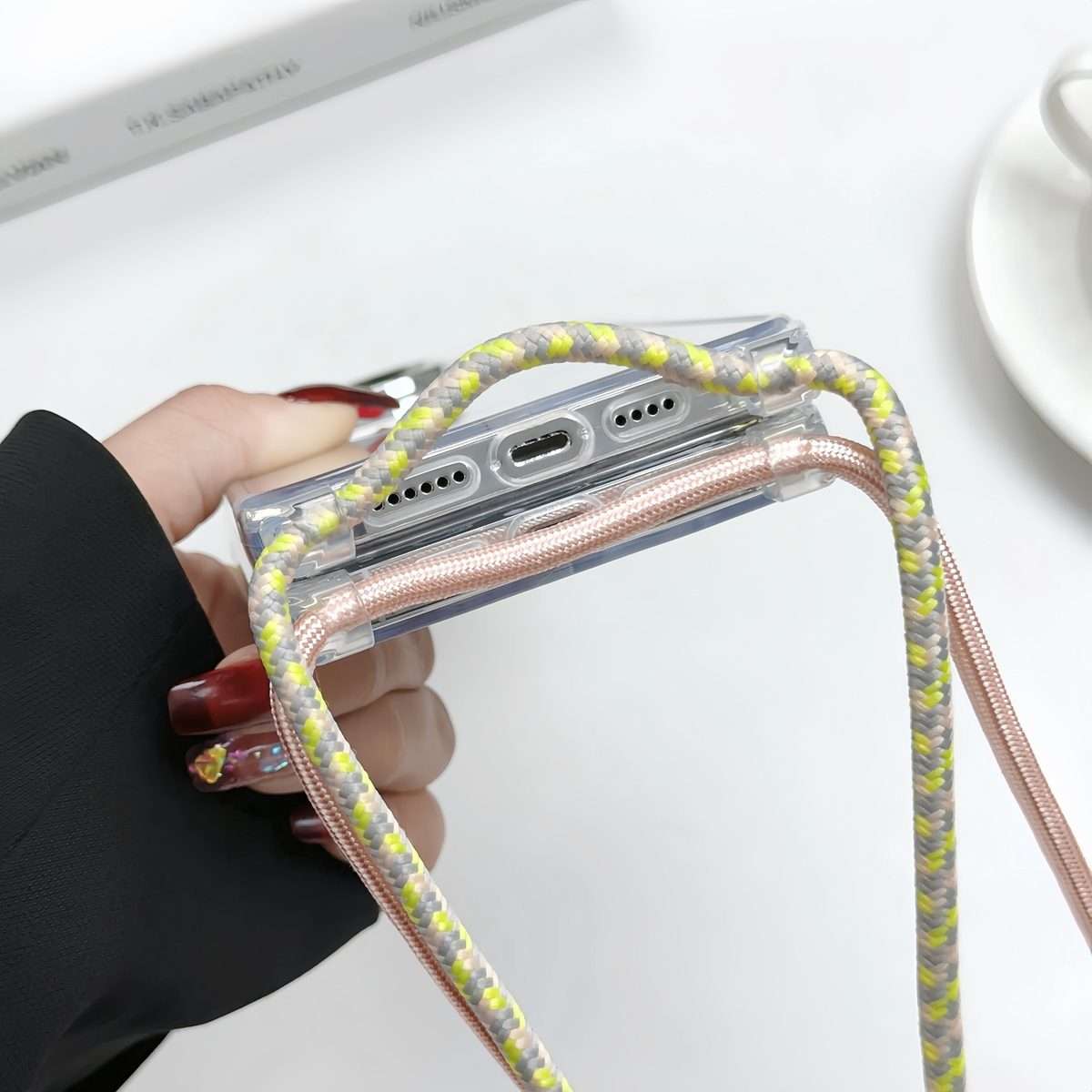 For iPhone 13 Pro Max MagSafe Magnetic PC + TPU Phone Case with Lanyard(Grey Blue)