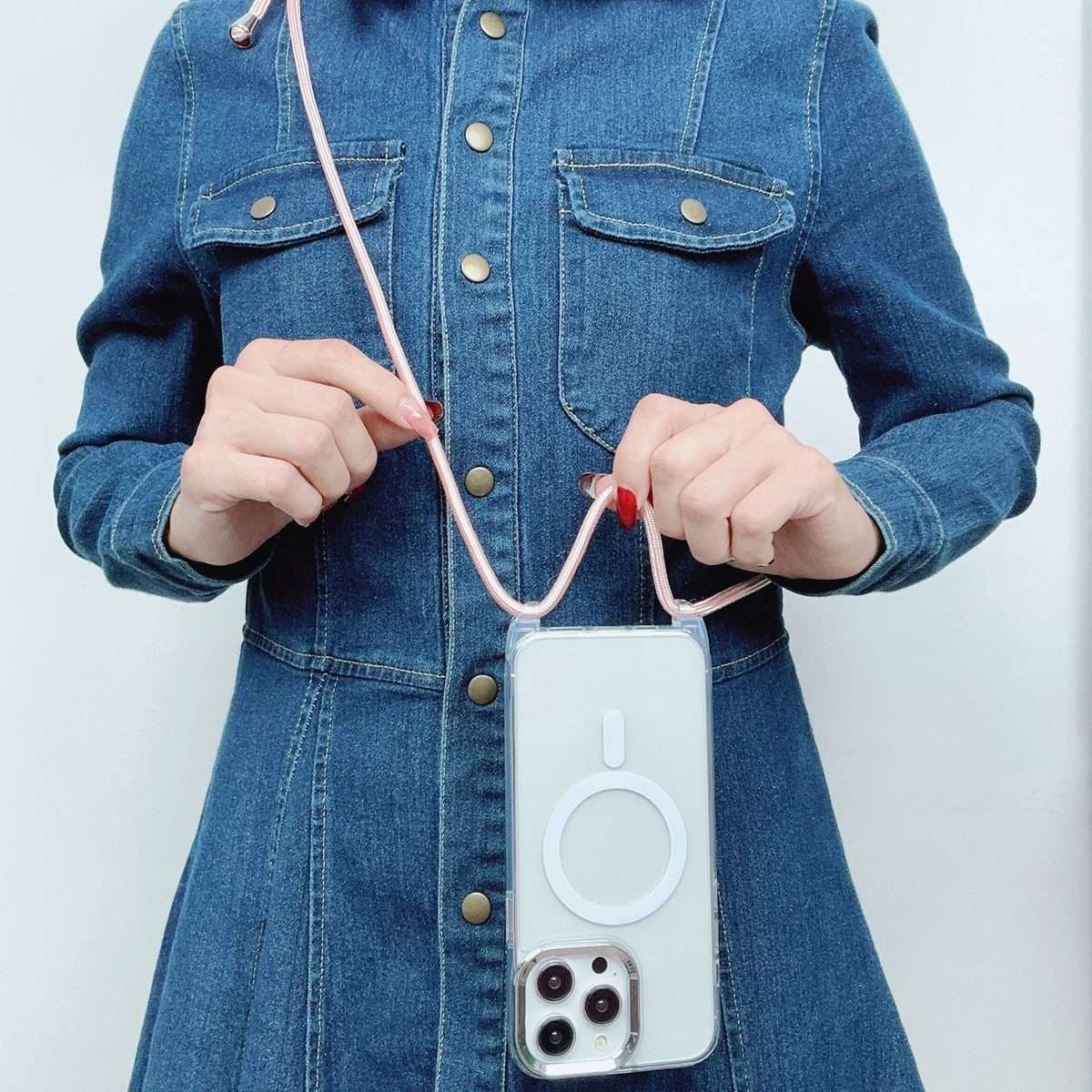 For iPhone 13 Pro Max MagSafe Magnetic PC + TPU Phone Case with Lanyard(Grey Blue)