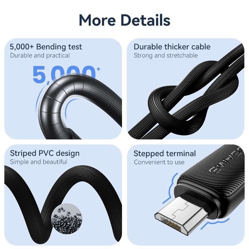 USAMS US-SJ690 USB to Micro USB 2A Striped Fast Charge Data Cable, Length:1m(Blue)