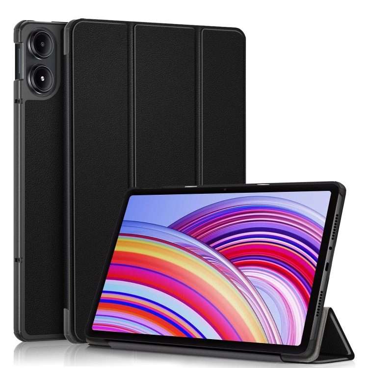 For Xiaomi Redmi Pad Pro 12.1 Custer Pure Color 3-Fold Stand Leather Smart Tablet Case(Black)