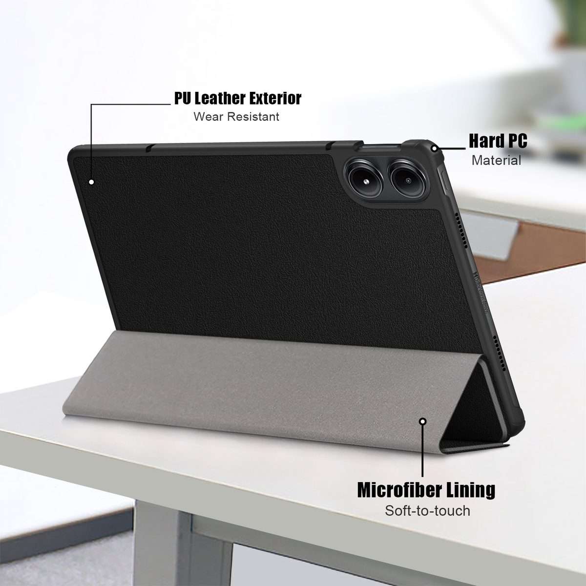 For Xiaomi Redmi Pad Pro 12.1 Custer Pure Color 3-Fold Stand Leather Smart Tablet Case(Black)