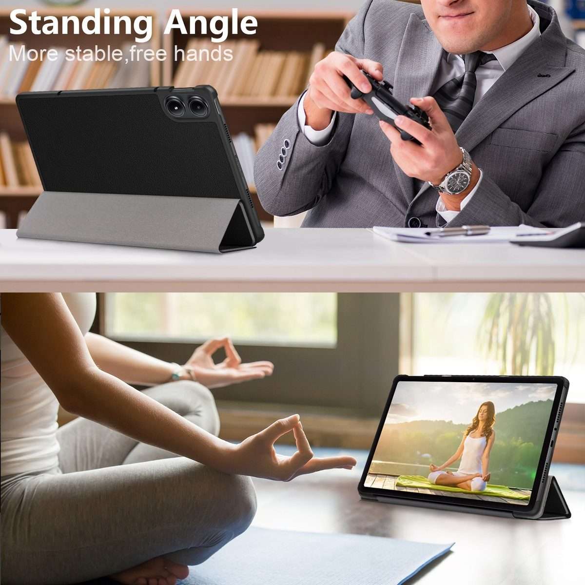 For Xiaomi Redmi Pad Pro 12.1 Custer Pure Color 3-Fold Stand Leather Smart Tablet Case(Black)