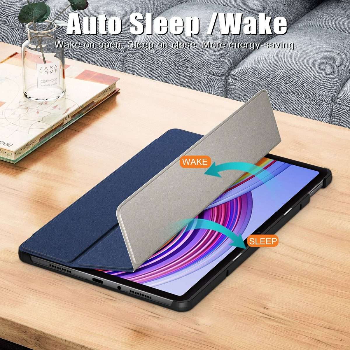 For Xiaomi Redmi Pad Pro 12.1 Custer Pure Color 3-Fold Stand Leather Smart Tablet Case(Dark Blue)