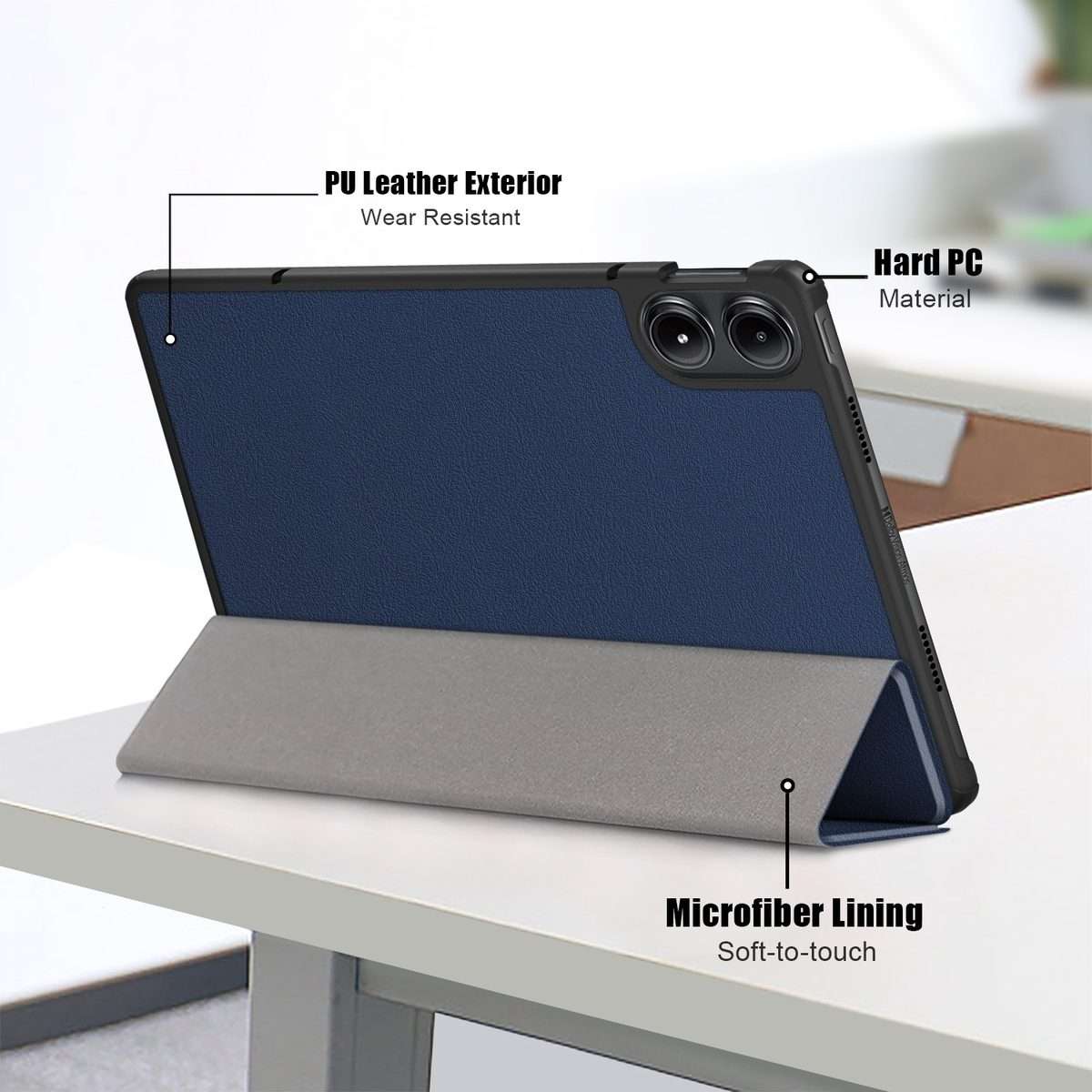 For Xiaomi Redmi Pad Pro 12.1 Custer Pure Color 3-Fold Stand Leather Smart Tablet Case(Dark Blue)