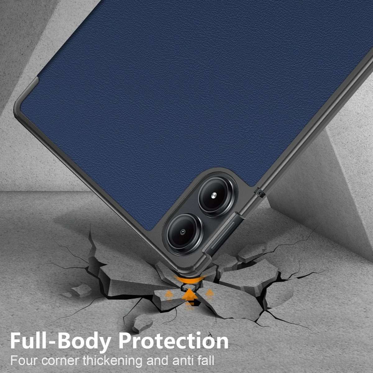 For Xiaomi Redmi Pad Pro 12.1 Custer Pure Color 3-Fold Stand Leather Smart Tablet Case(Dark Blue)