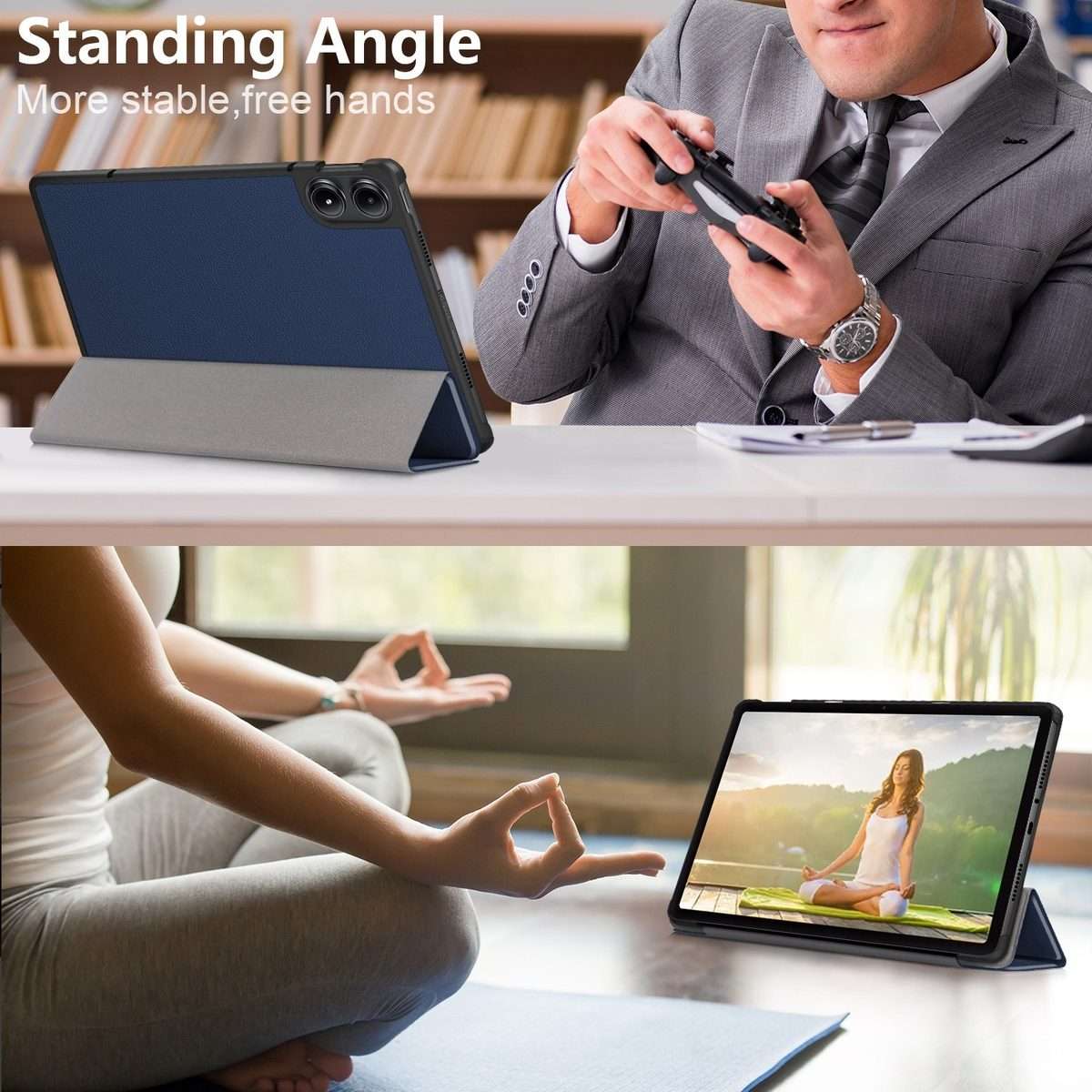 For Xiaomi Redmi Pad Pro 12.1 Custer Pure Color 3-Fold Stand Leather Smart Tablet Case(Dark Blue)