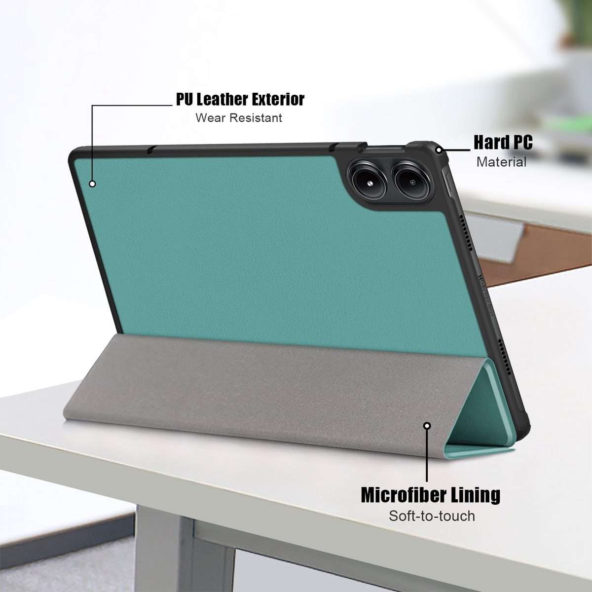 For Xiaomi Redmi Pad Pro 12.1 Custer Pure Color 3-Fold Stand Leather Smart Tablet Case(Dark Green)