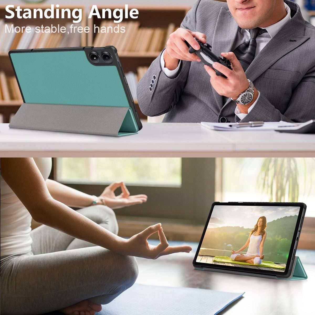 For Xiaomi Redmi Pad Pro 12.1 Custer Pure Color 3-Fold Stand Leather Smart Tablet Case(Dark Green)