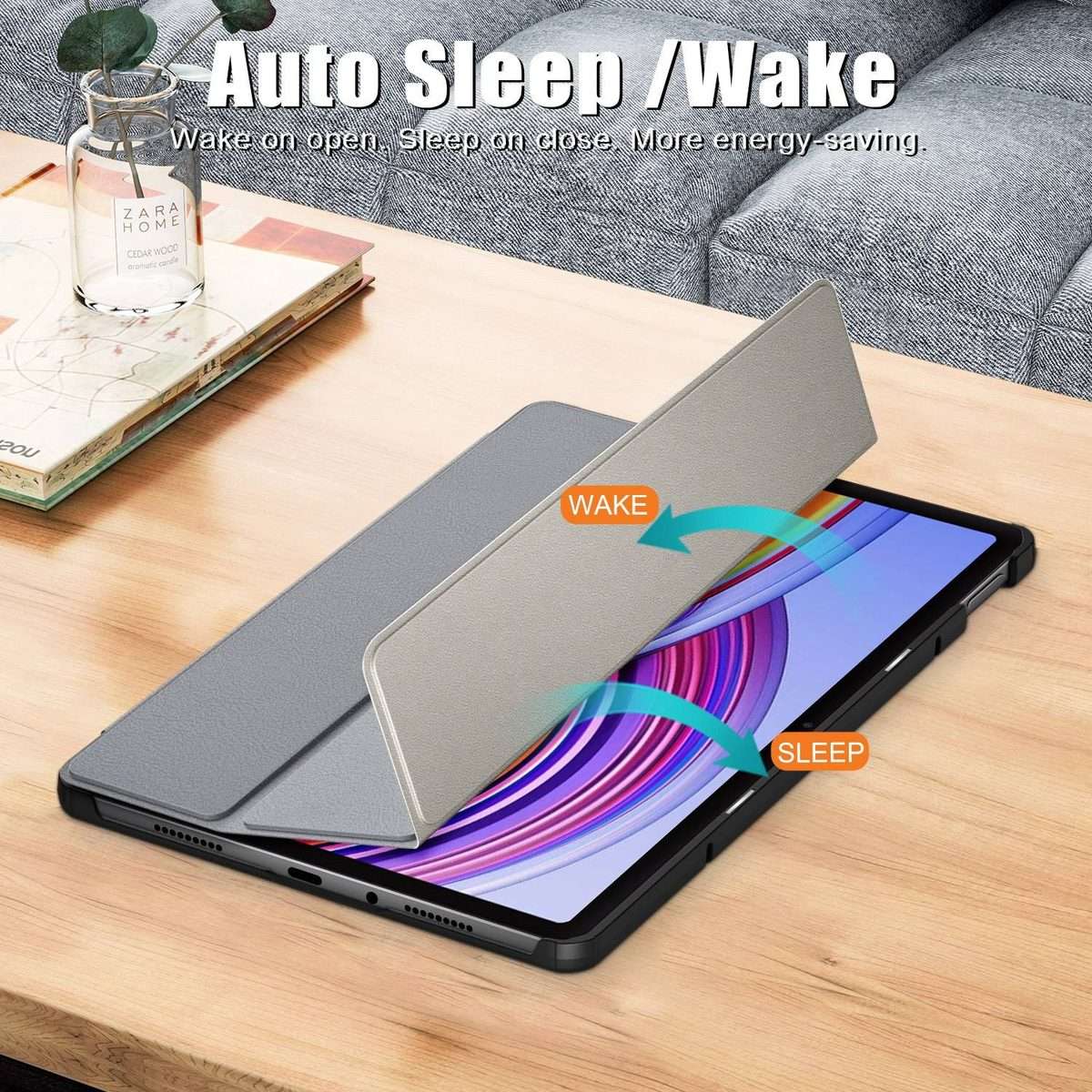 For Xiaomi Redmi Pad Pro 12.1 Custer Pure Color 3-Fold Stand Leather Smart Tablet Case(Grey)