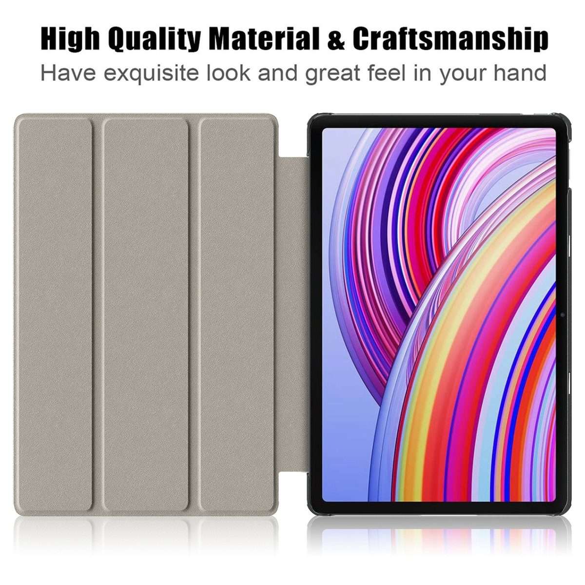 For Xiaomi Redmi Pad Pro 12.1 Custer Pure Color 3-Fold Stand Leather Smart Tablet Case(Grey)