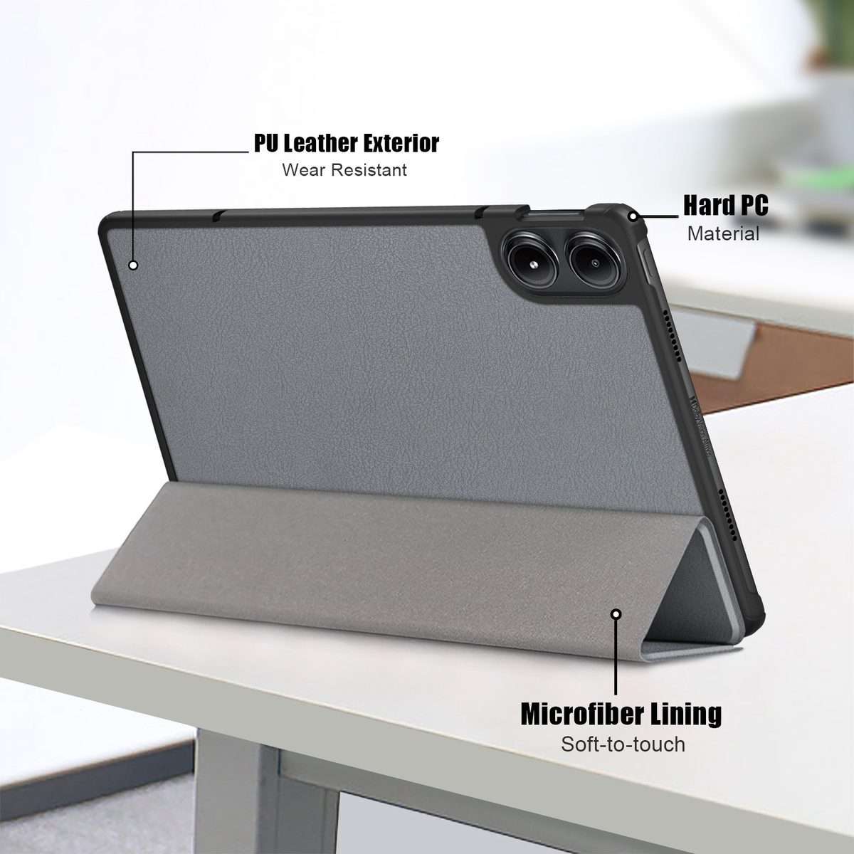 For Xiaomi Redmi Pad Pro 12.1 Custer Pure Color 3-Fold Stand Leather Smart Tablet Case(Grey)