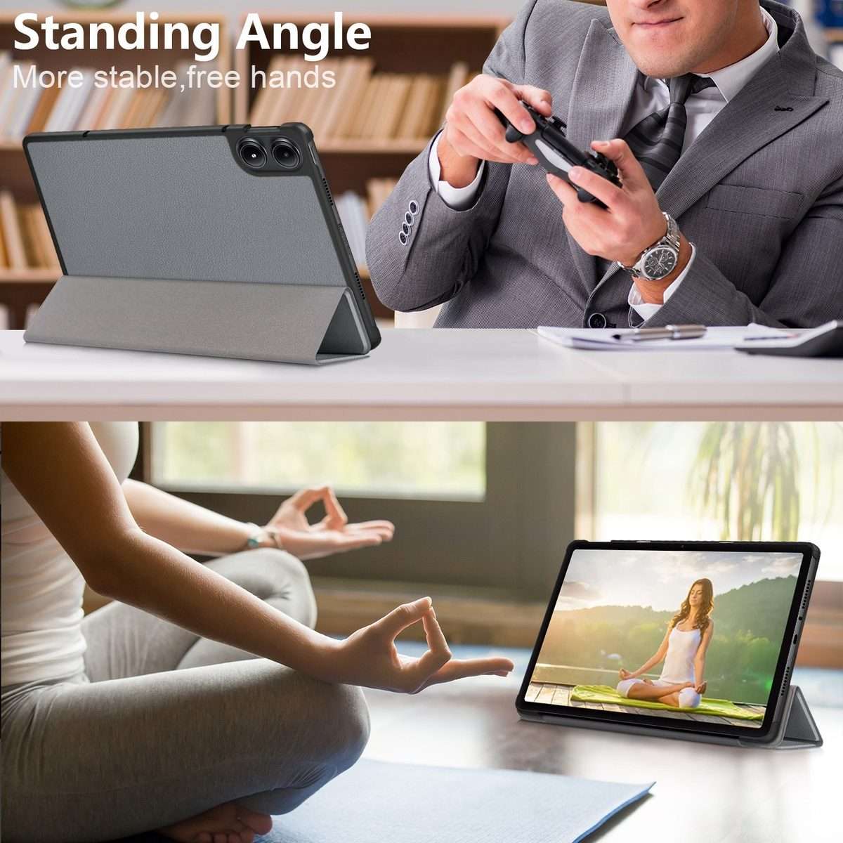 For Xiaomi Redmi Pad Pro 12.1 Custer Pure Color 3-Fold Stand Leather Smart Tablet Case(Grey)