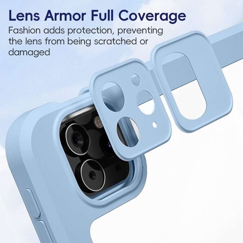 For iPad Pro 12.9 2022/2021/2020 ZGA Tri-Fold 360 Rotation Smart Leather Tablet Case(Blue)
