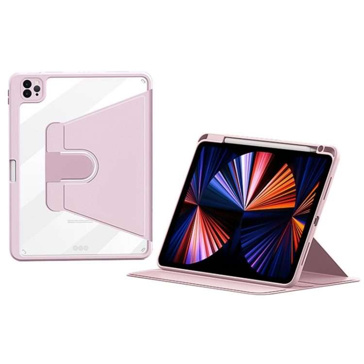 For iPad Pro 12.9 2022/2021/2020 ZGA Tri-Fold 360 Rotation Smart Leather Tablet Case(Pink)