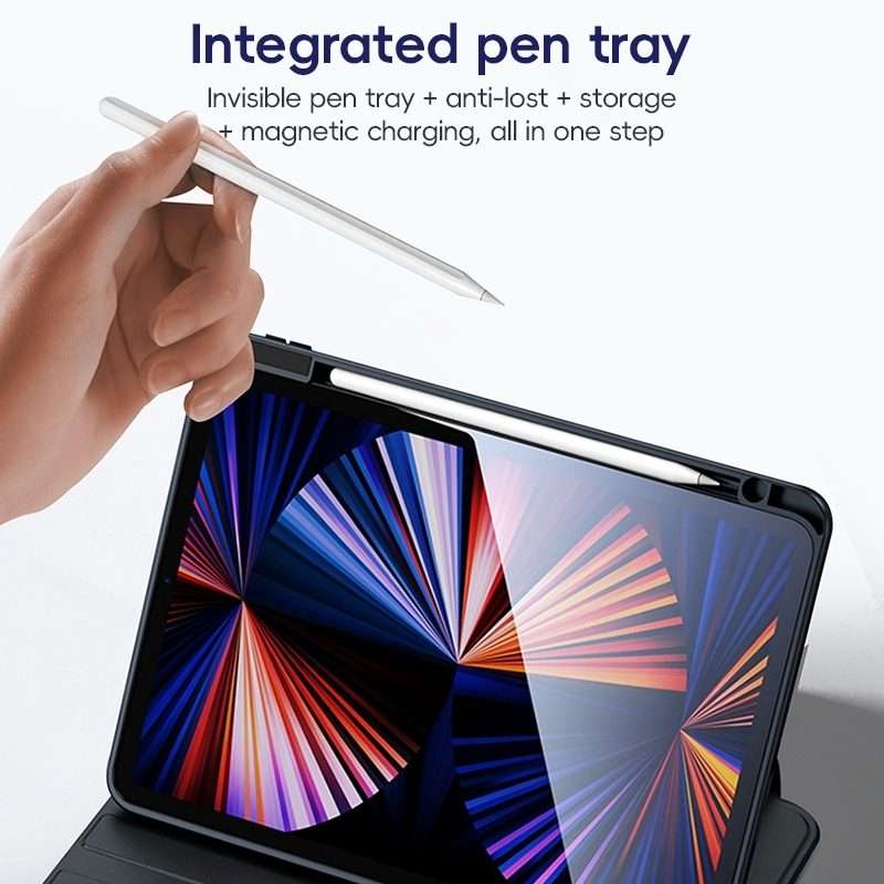 For iPad Pro 12.9 2022/2021/2020 ZGA Tri-Fold 360 Rotation Smart Leather Tablet Case(Black)