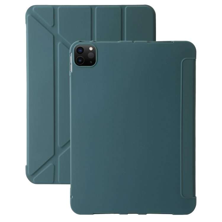 For iPad Pro 11 2025 / 2024 TPU Deformation Flip Leather Tablet Case with Holder(Dark Green)