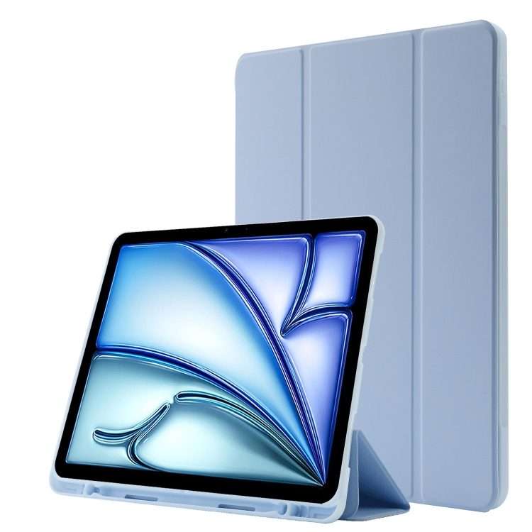 For iPad Air 11 2026 / 2025 / 2024 Skin Feel Tri-fold Leather Tablet Case with Pe ... (Light Blue)