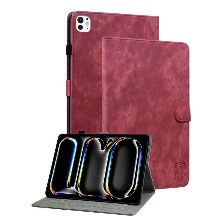 For iPad Pro 11 2025 / 2024 Embossed Tiger Pattern Leather Tablet Case(Red)