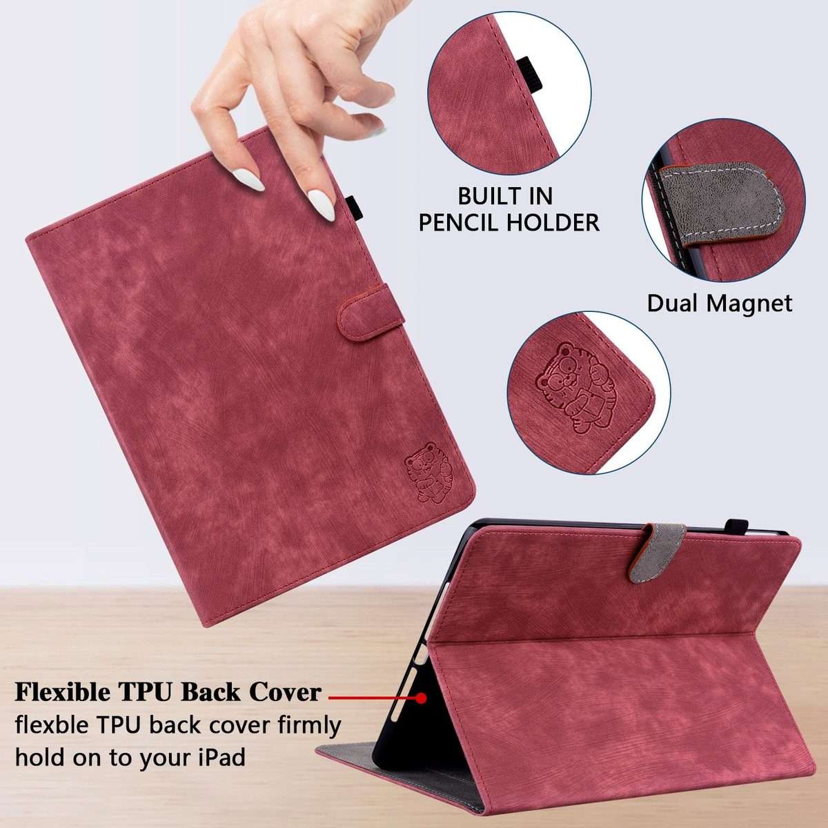 For iPad Pro 11 2025 / 2024 Embossed Tiger Pattern Leather Tablet Case(Red)