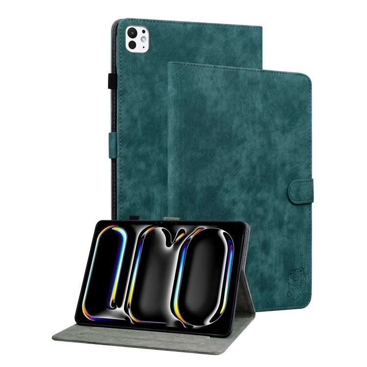 For iPad Pro 11 2025 / 2024 Embossed Tiger Pattern Leather Tablet Case(Dark Green)