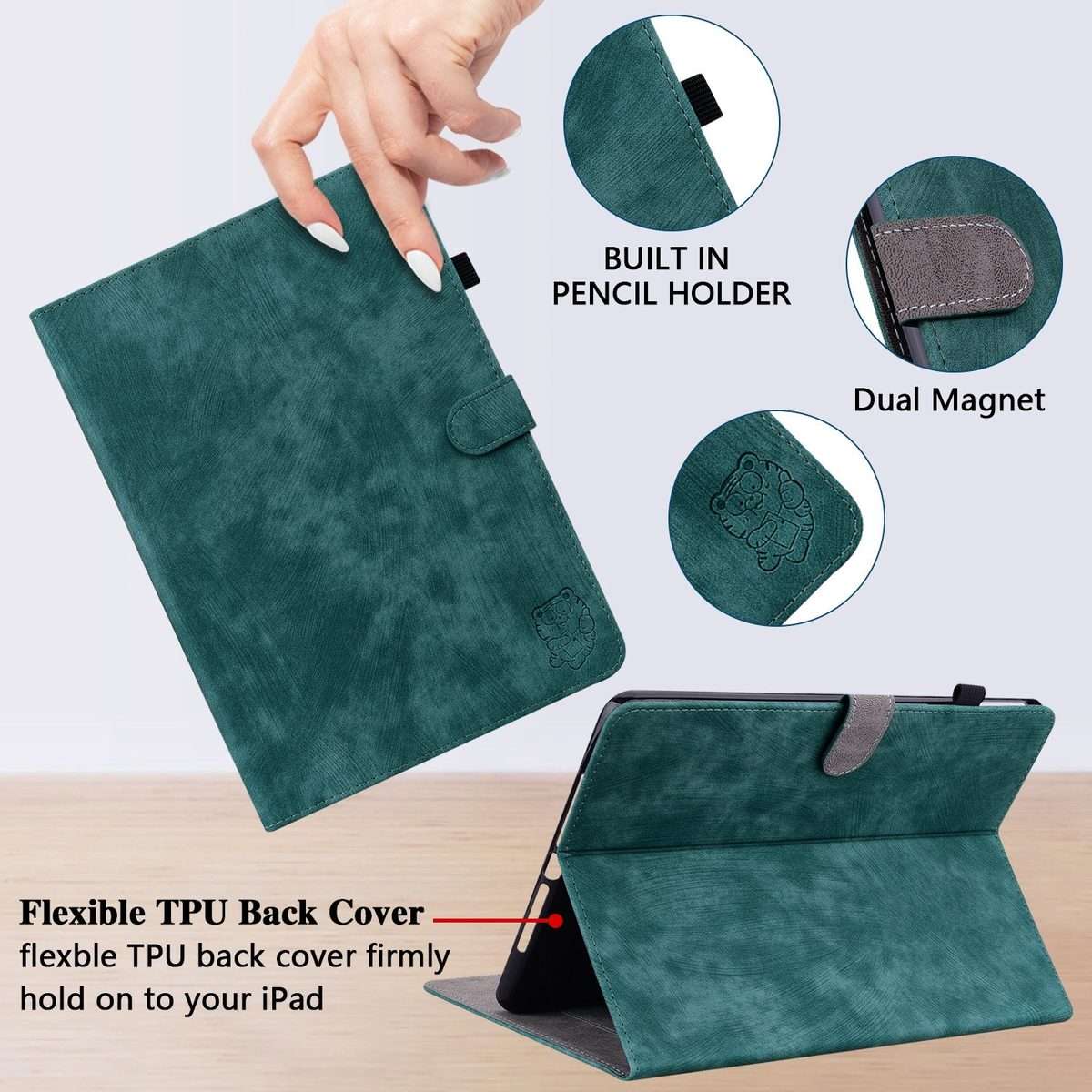 For iPad Pro 11 2025 / 2024 Embossed Tiger Pattern Leather Tablet Case(Dark Green)