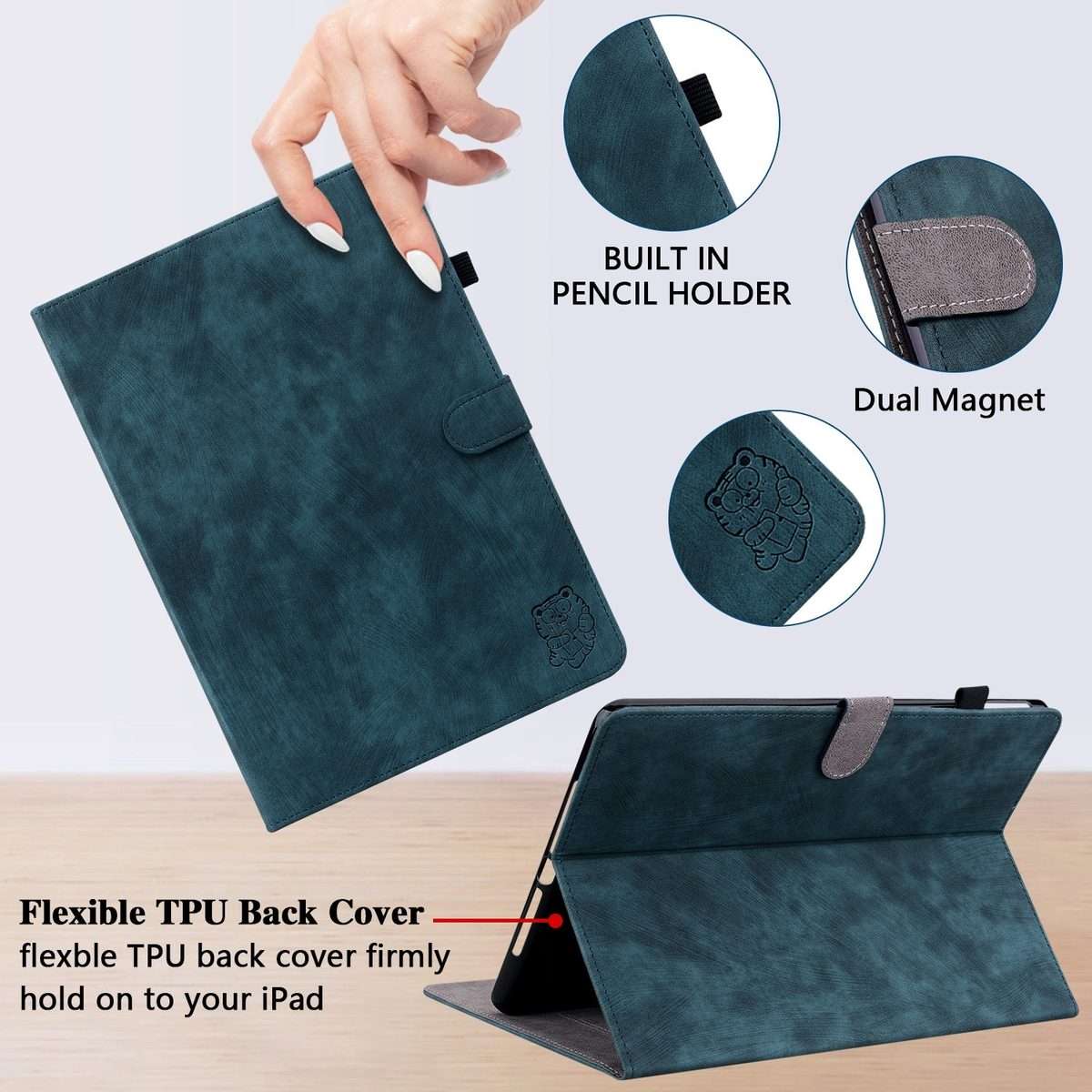 For iPad Pro 11 2025 / 2024 Embossed Tiger Pattern Leather Tablet Case(Dark Blue)