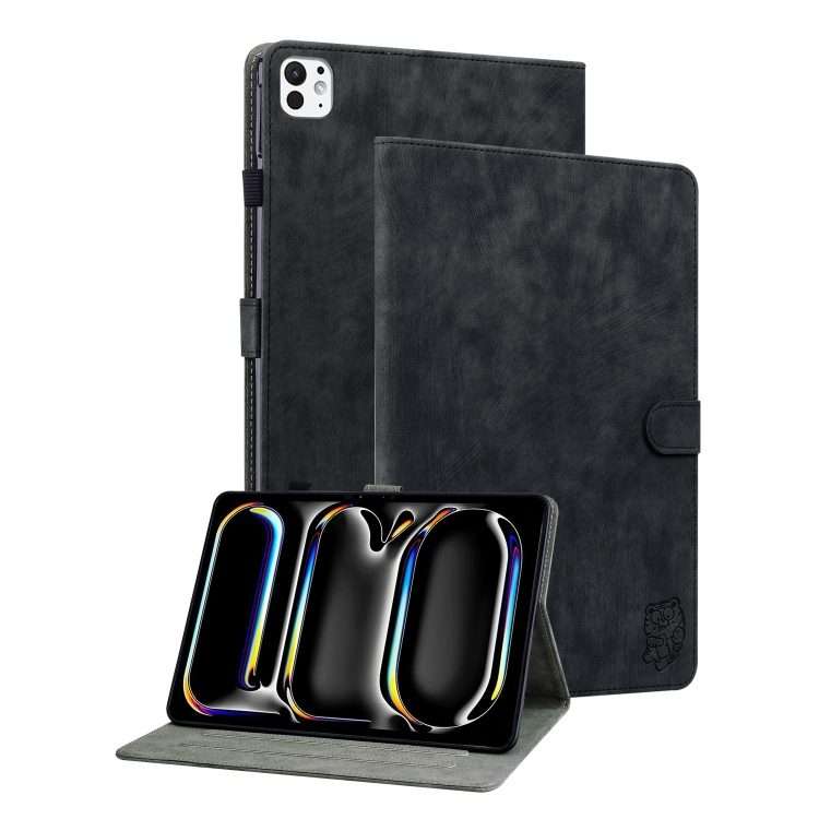 For iPad Pro 11 2025 / 2024 Embossed Tiger Pattern Leather Tablet Case(Black)