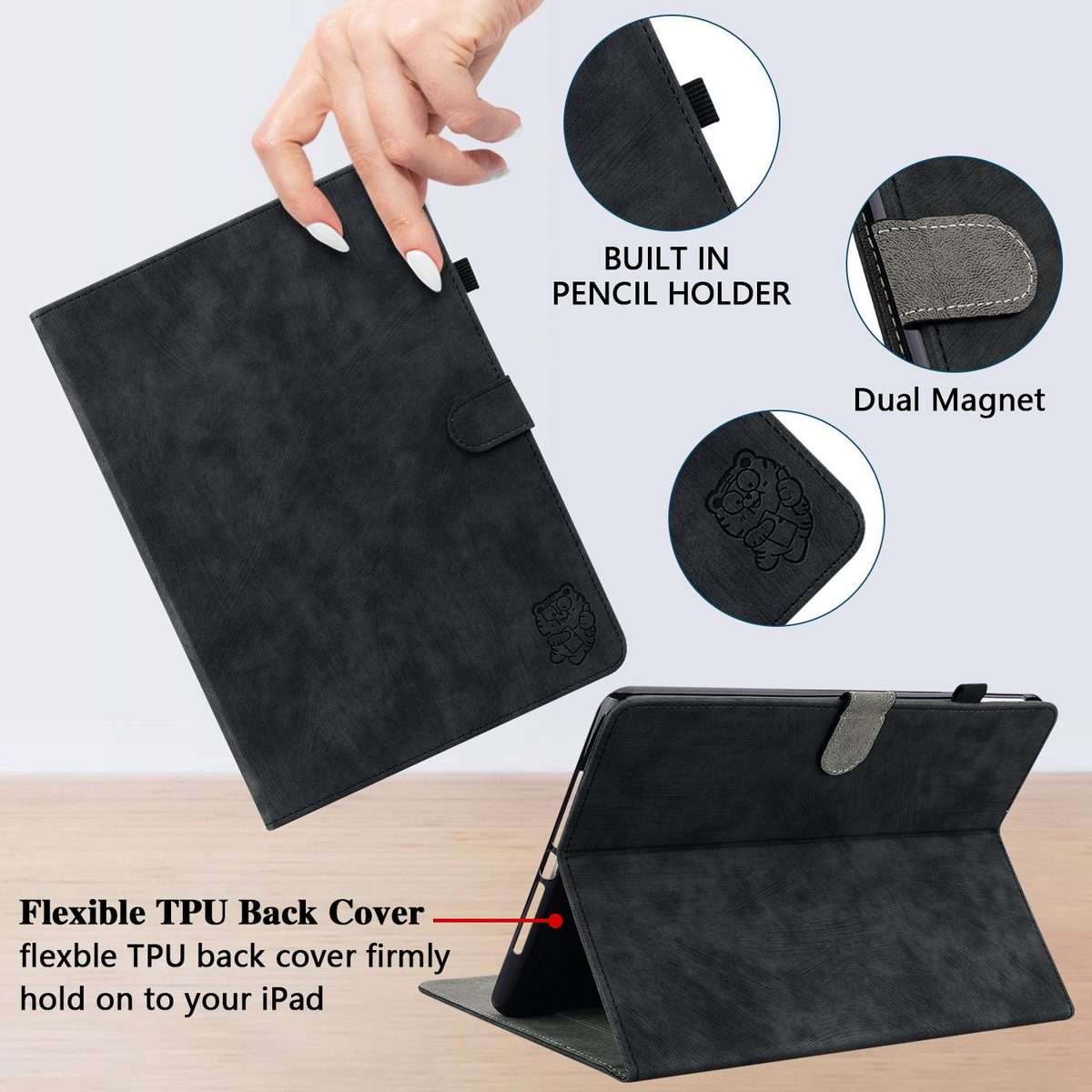 For iPad Pro 11 2025 / 2024 Embossed Tiger Pattern Leather Tablet Case(Black)