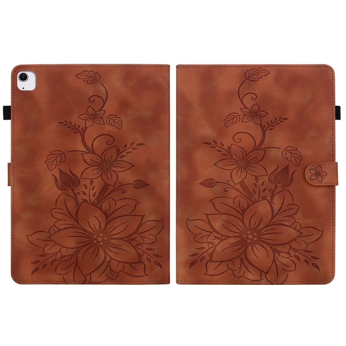 For iPad Air 13 2026 / 2025 / 2024 Lily Embossed Leather Smart Tablet Case(Brown)
