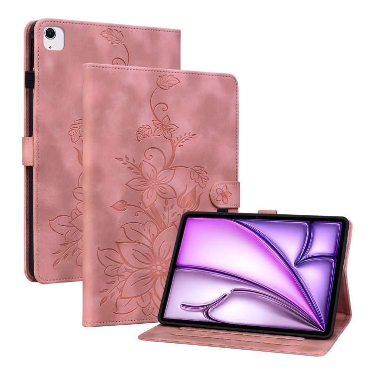 For iPad Air 13 2026 / 2025 / 2024 Lily Embossed Leather Smart Tablet Case(Pink)