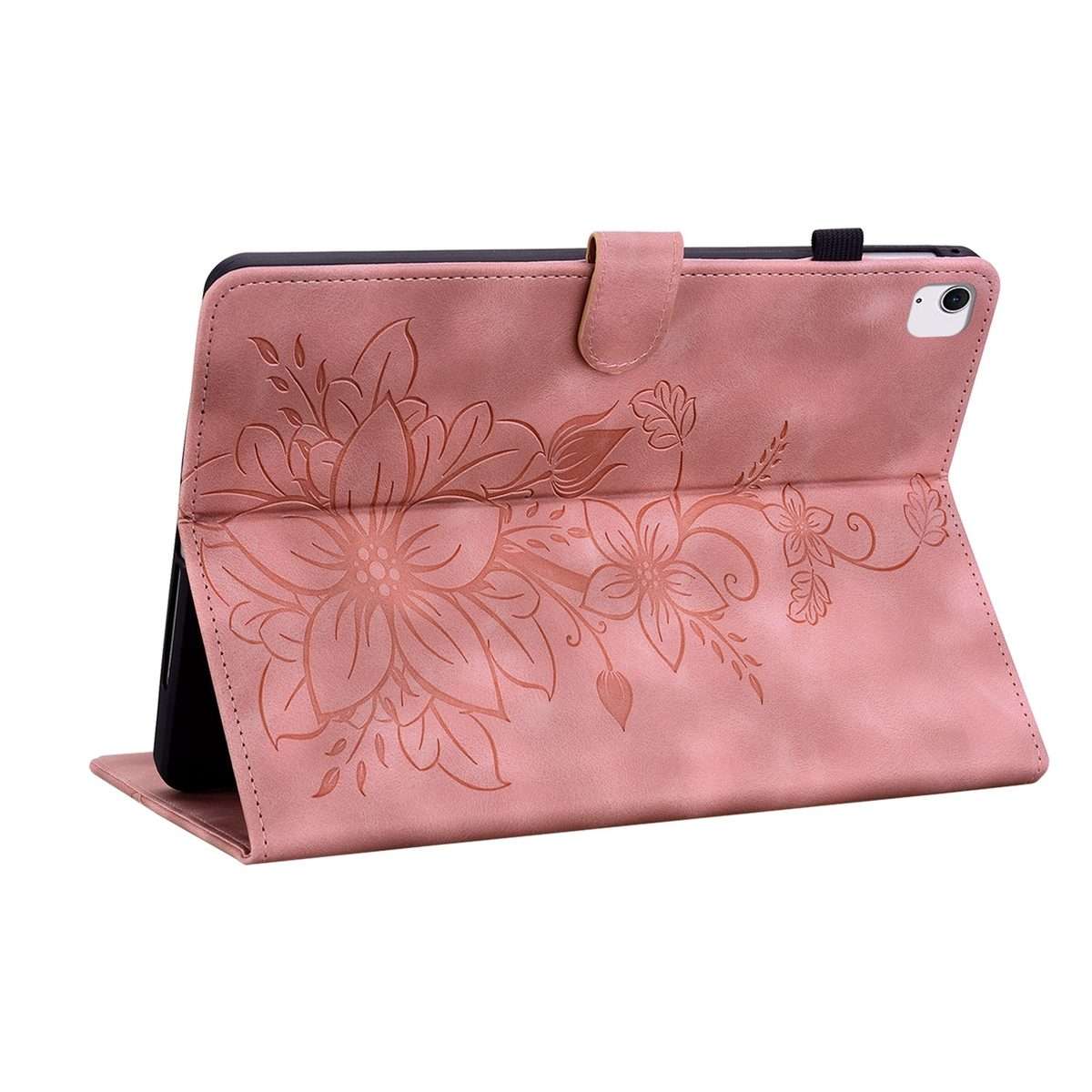 For iPad Air 13 2026 / 2025 / 2024 Lily Embossed Leather Smart Tablet Case(Pink)