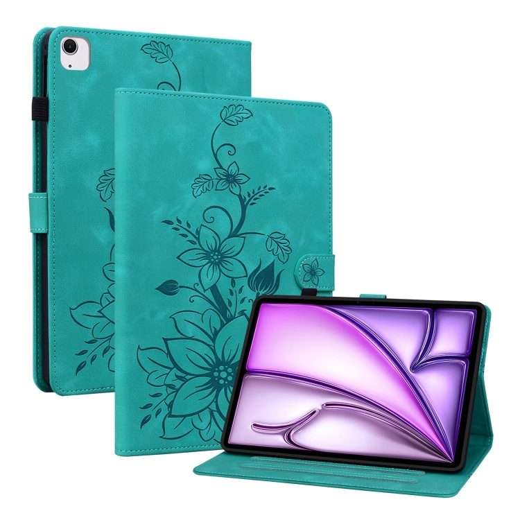 For iPad Air 11 2026 / 2025 / 2024 Lily Embossed Leather Smart Tablet Case(Green)