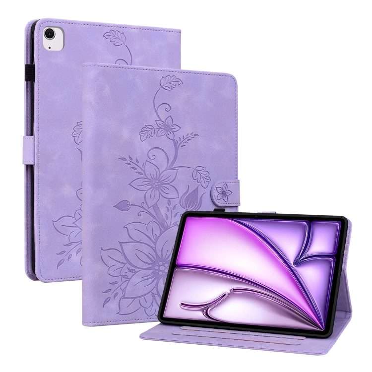 For iPad Air 11 2026 / 2025 / 2024 Lily Embossed Leather Smart Tablet Case(Purple)