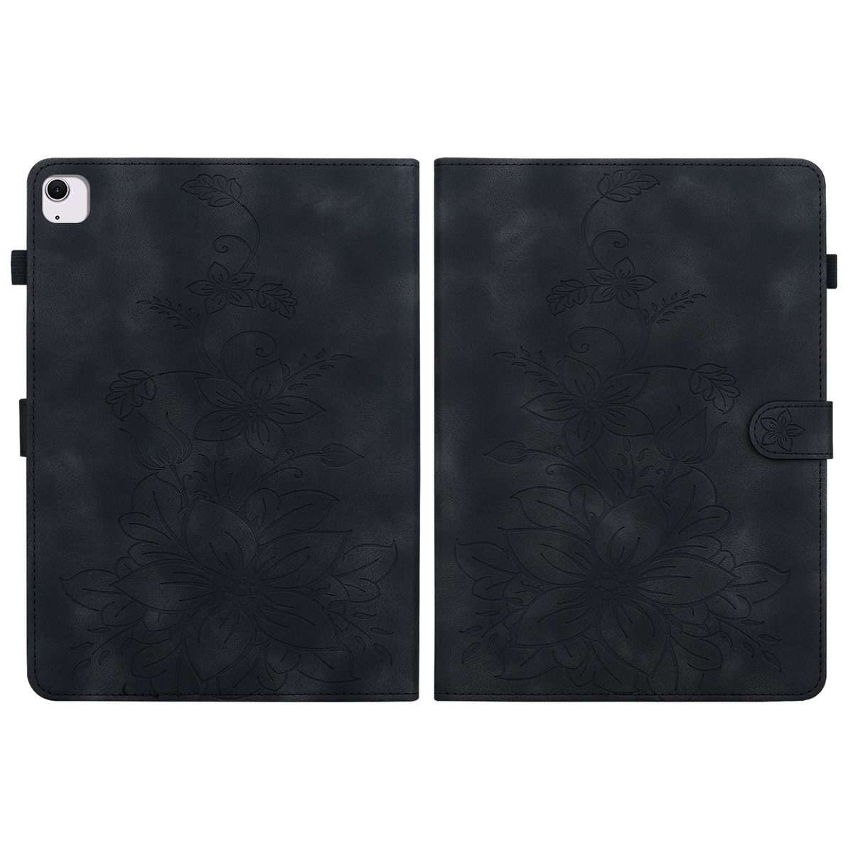 For iPad Air 11 2026 / 2025 / 2024 Lily Embossed Leather Smart Tablet Case(Black)