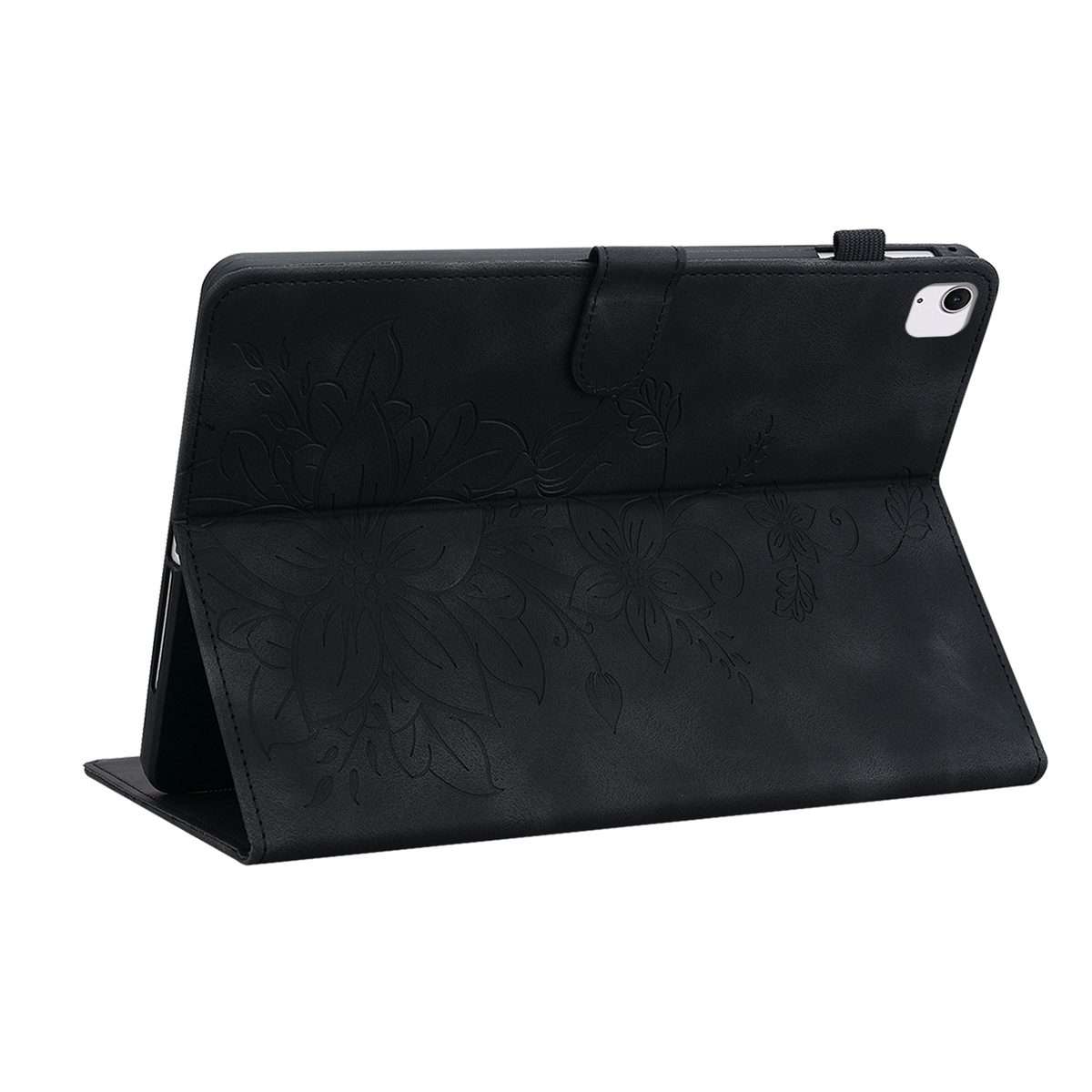 For iPad Air 11 2026 / 2025 / 2024 Lily Embossed Leather Smart Tablet Case(Black)