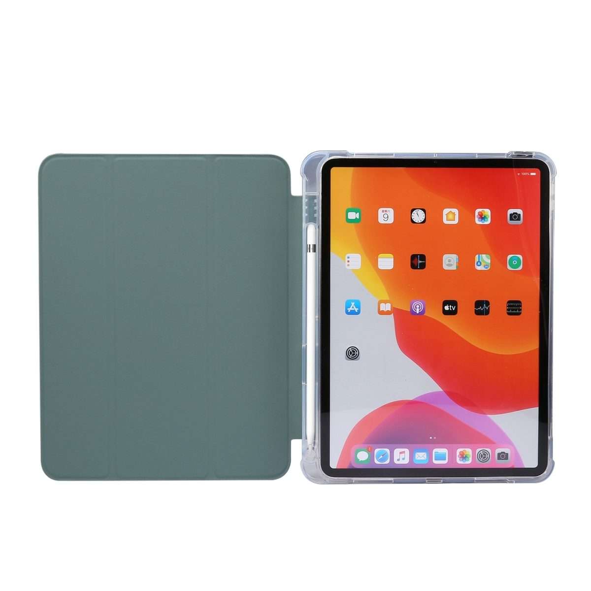 For iPad Air 11 2025 / 2024 3-folding Electric Pressed Skin Texture Leather Table ... (Deep Green)
