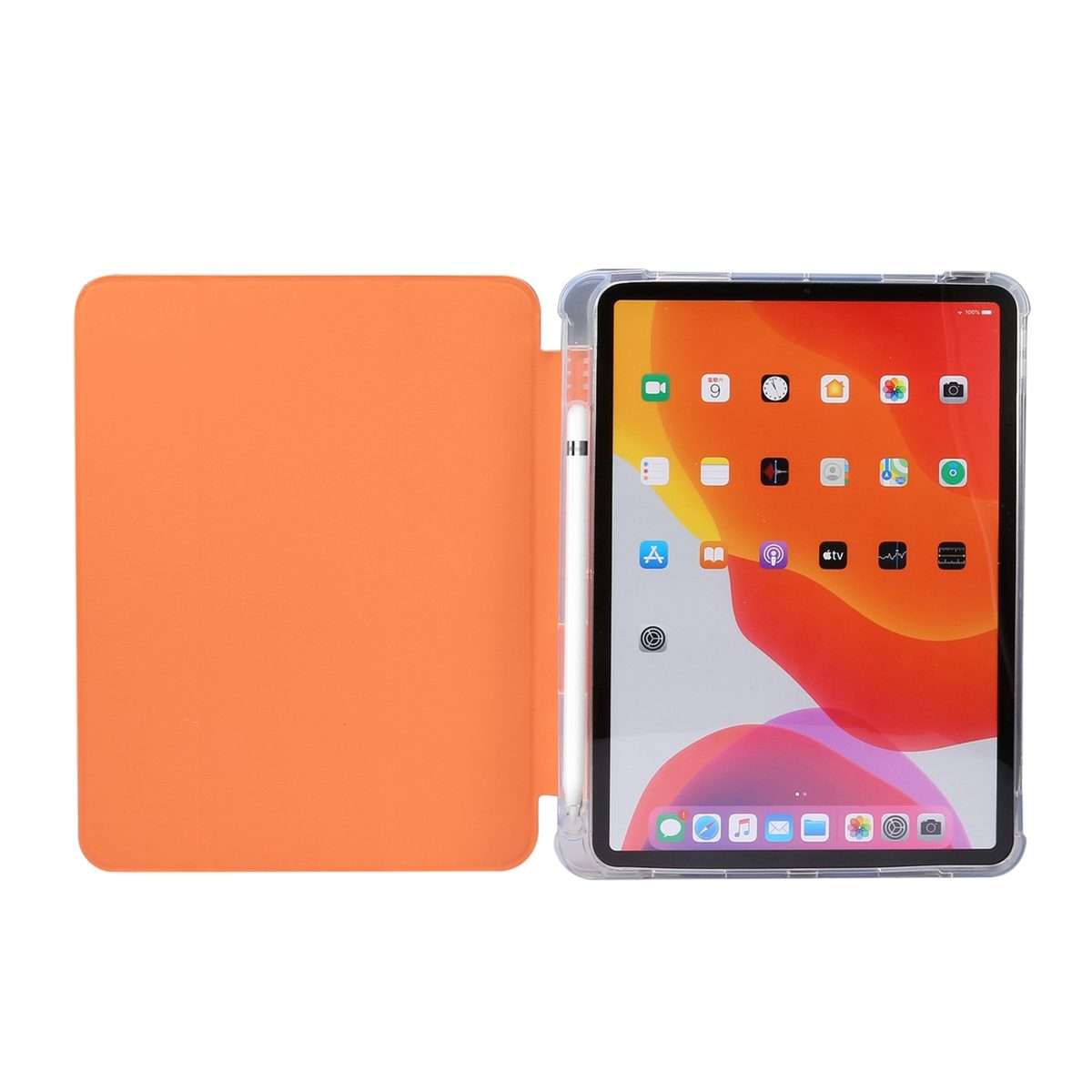 For iPad Air 11 2025 / 2024 3-folding Electric Pressed Skin Texture Leather Tablet Case(Orange)