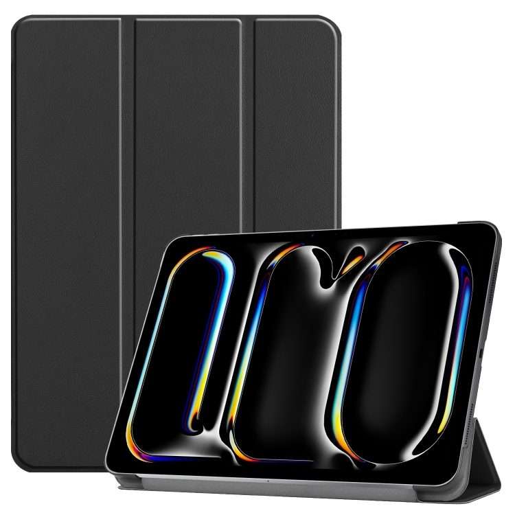 For iPad Pro 13 2025 / 2024 Custer Pure Color 3-Fold Holder Smart Leather Tablet Case(Black)