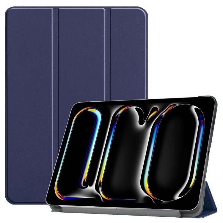 For iPad Pro 13 2025 / 2024 Custer Pure Color 3-Fold Holder Smart Leather Tablet Case(Dark Blue)