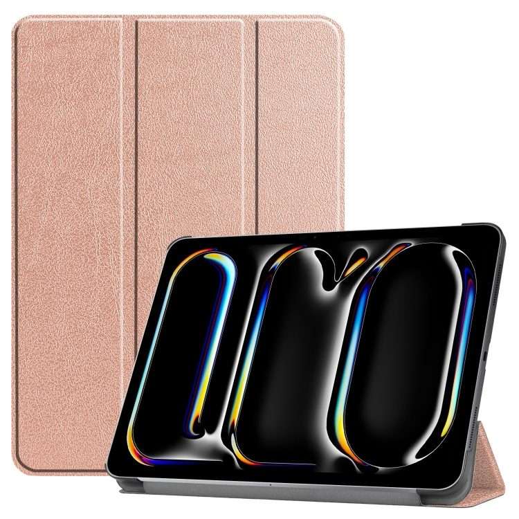 For iPad Pro 13 2025 / 2024 Custer Pure Color 3-Fold Holder Smart Leather Tablet Case(Rose Gold)