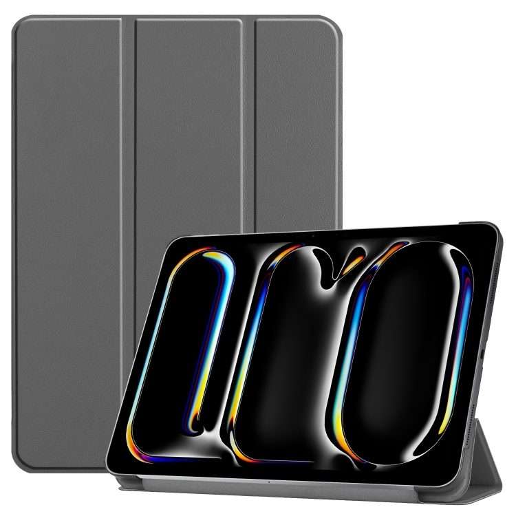 For iPad Pro 13 2025 / 2024 Custer Pure Color 3-Fold Holder Smart Leather Tablet Case(Grey)
