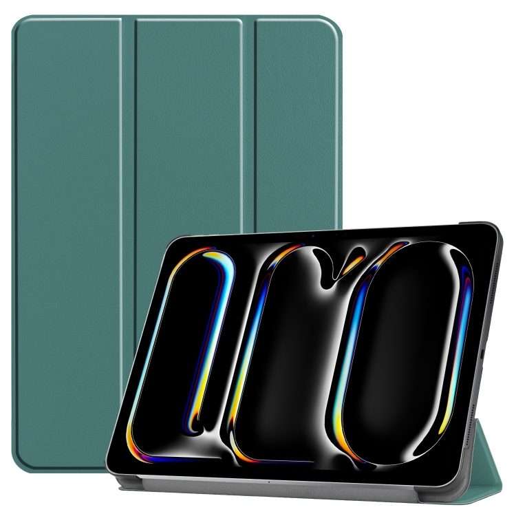 For iPad Pro 13 2025 / 2024 Custer Pure Color 3-Fold Holder Smart Leather Tablet Case(Dark Green)