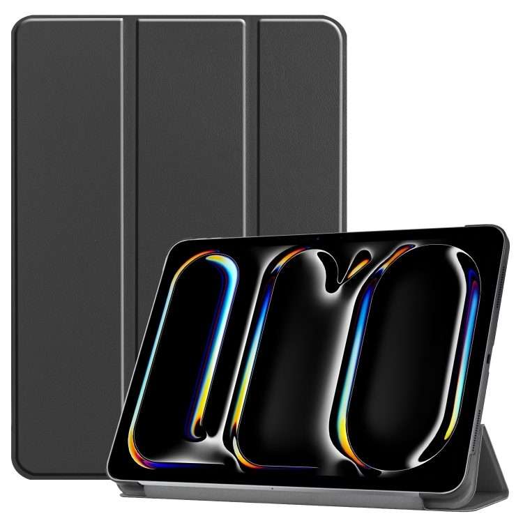For iPad Pro 11 2025 / 2024 Custer Pure Color 3-Fold Holder Smart Leather Tablet Case(Black)