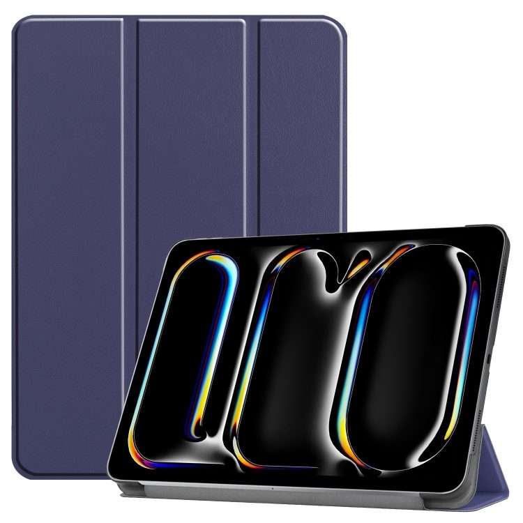 For iPad Pro 11 2025 / 2024 Custer Pure Color 3-Fold Holder Smart Leather Tablet Case(Blue)