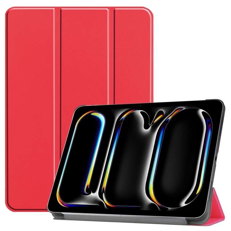 For iPad Pro 11 2025 / 2024 Custer Pure Color 3-Fold Holder Smart Leather Tablet Case(Red)