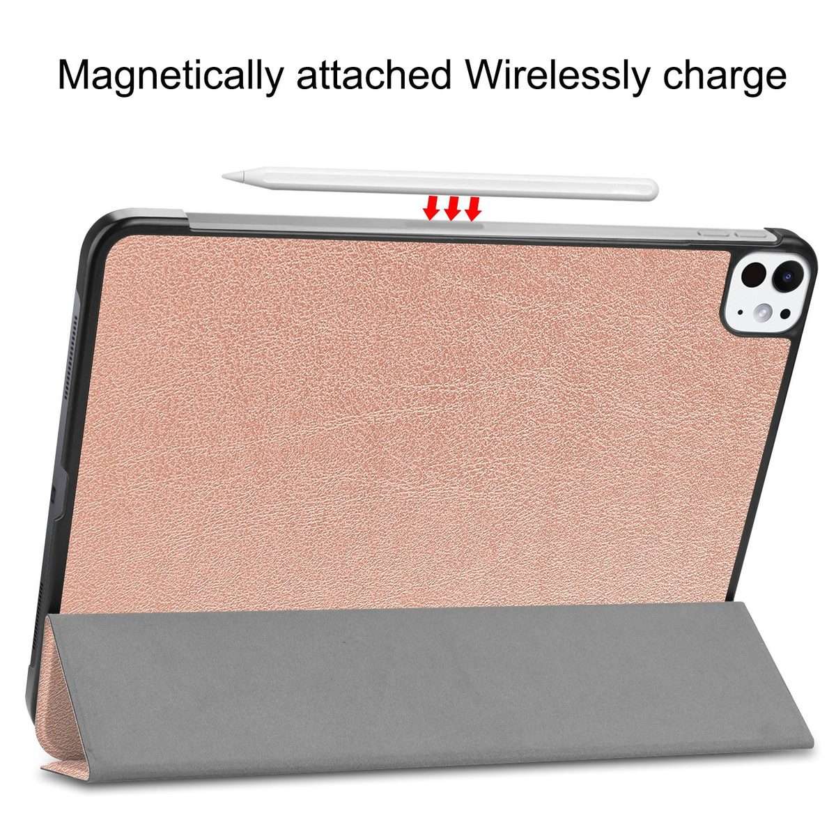 For iPad Pro 11 2025 / 2024 Custer Pure Color 3-Fold Holder Smart Leather Tablet Case(Rose Gold)