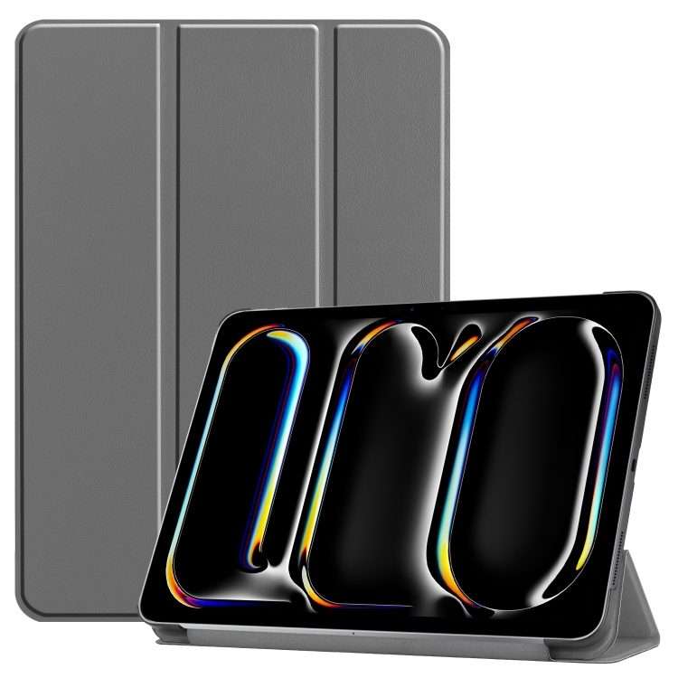 For iPad Pro 11 2025 / 2024 Custer Pure Color 3-Fold Holder Smart Leather Tablet Case(Gray)