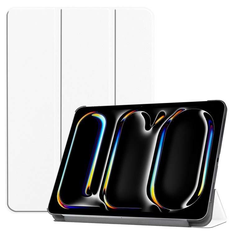 For iPad Pro 11 2025 / 2024 Custer Pure Color 3-Fold Holder Smart Leather Tablet Case(White)